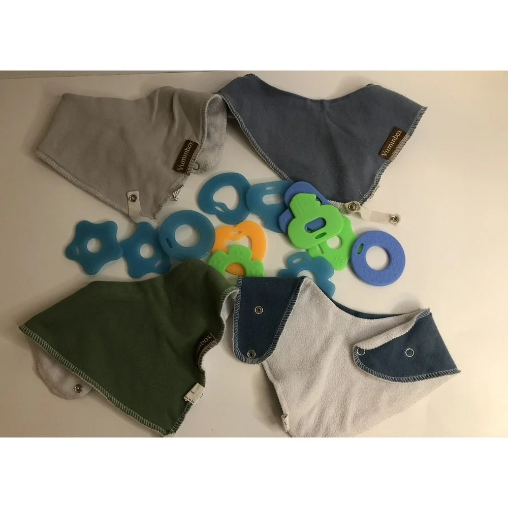 Baby Bandana‎ Drool Bibs 4 Pack & 12 Teething Toys — Soft, Absorbent & Safe